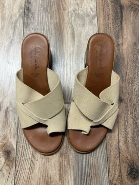 Mila Paoli Neutral Beige Suede Cross-Band Slide Sandals